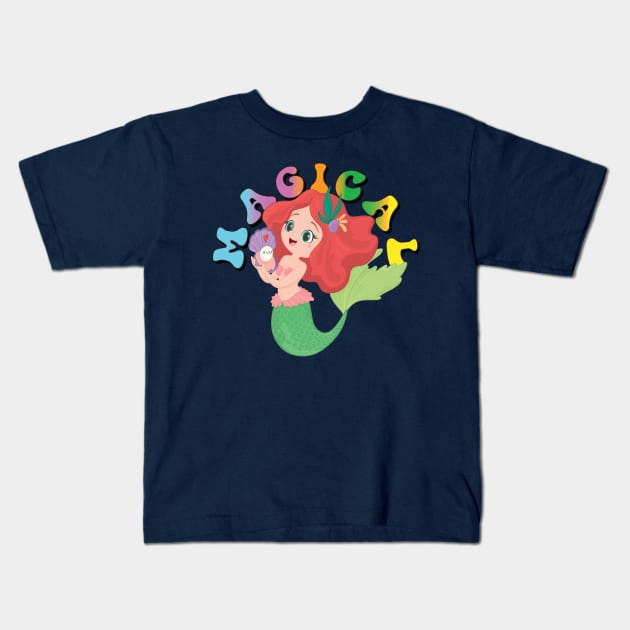 Magical Mermaid Kids T-Shirt by Dallen Fox